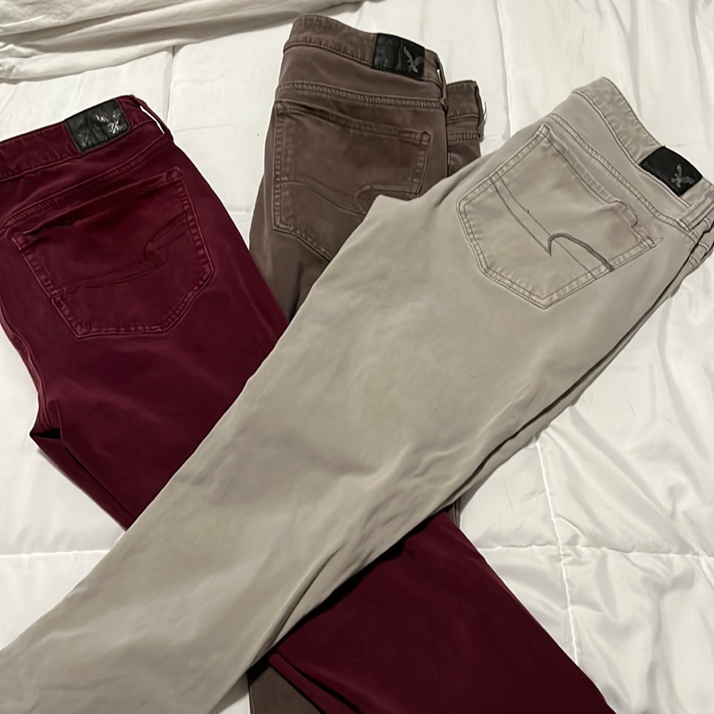 Jeggings by American eagle size 8 wine, chocolate, gray extra long